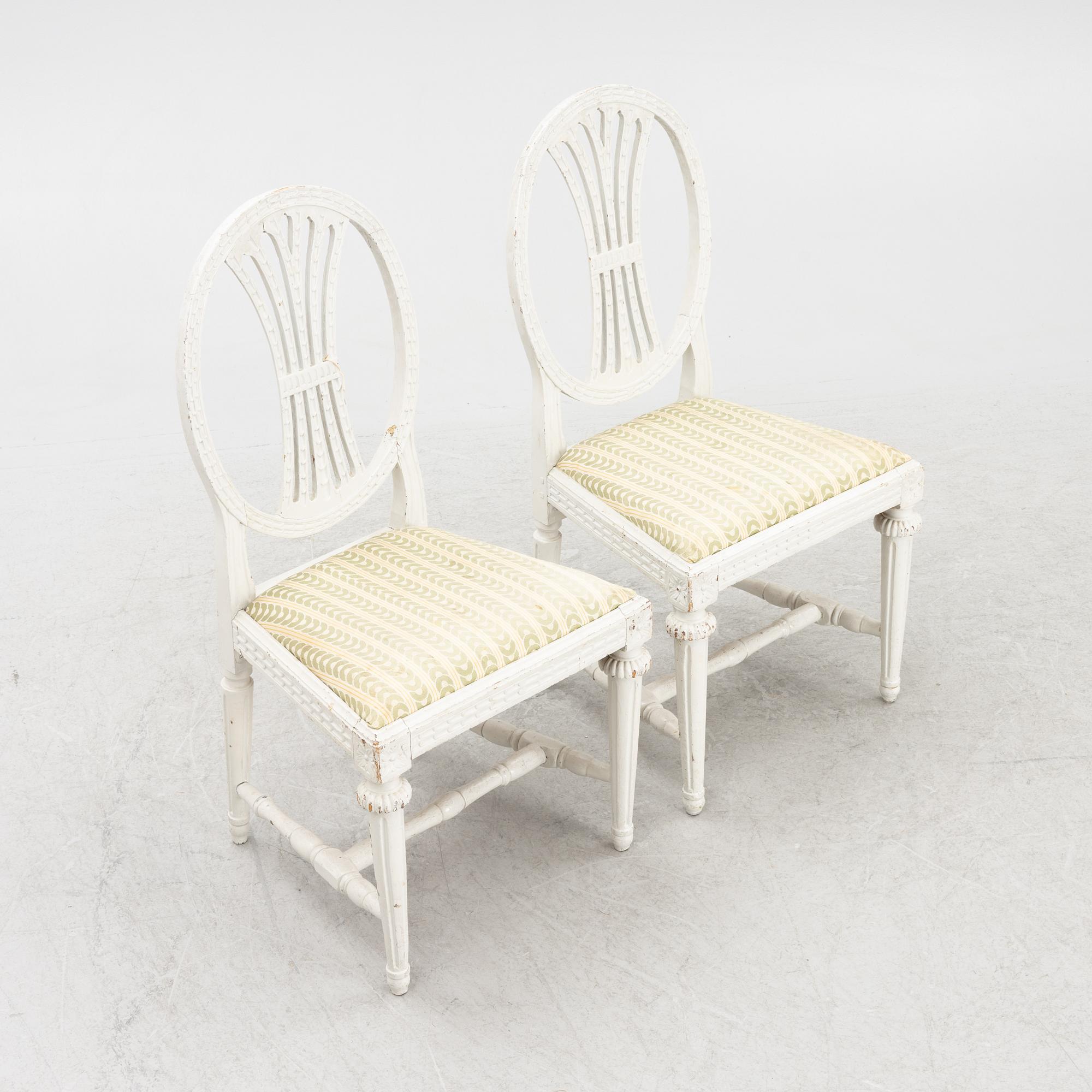 A pair of late Gustavian chairs by Lars Fahlberg, Linköping, Sweden, early 19th Century.