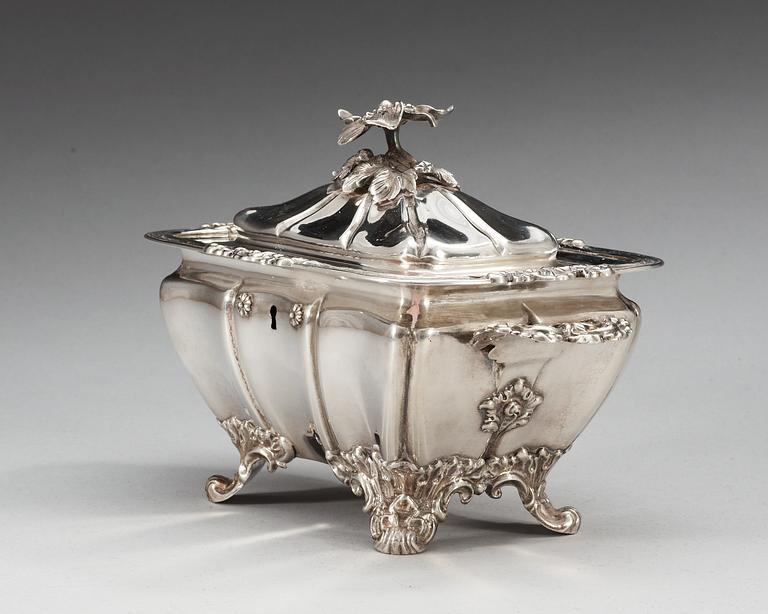 A Swedish 19th century silver sugar-casket, makers mark of Gustaf Möllenborg, Stockholm 1846.