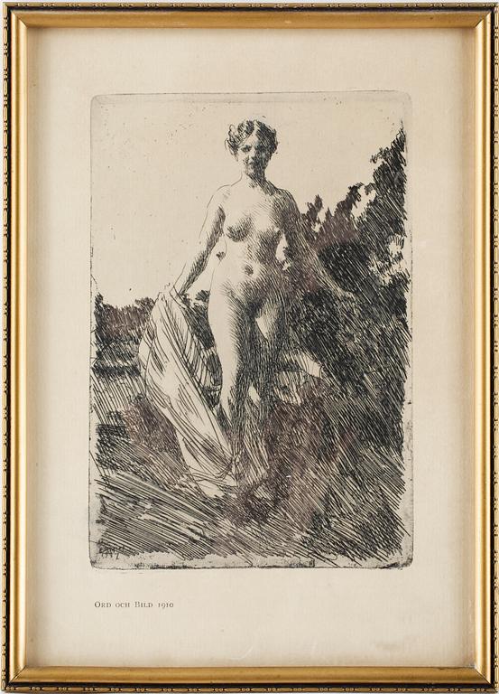 ANDERS ZORN, efter, etsning. Tryckt för årsboken "Ord och Bild" 1910.