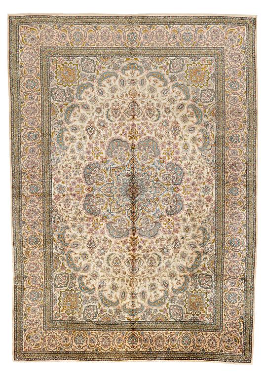 A CARPET, an old silk Turkey, ca 428 x 299-307 cm.