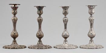 LJUSSTAKAR, 4 st, nysilver, nyrokoko, 1800-talets andra hälft.