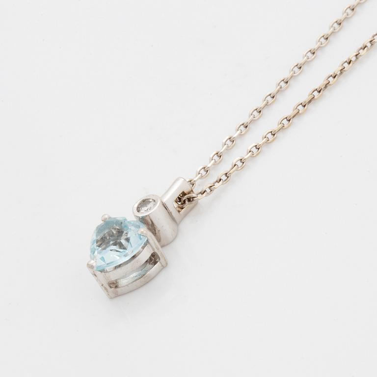 Heart shaped aquamarine and brilliant-cut diamond necklace.