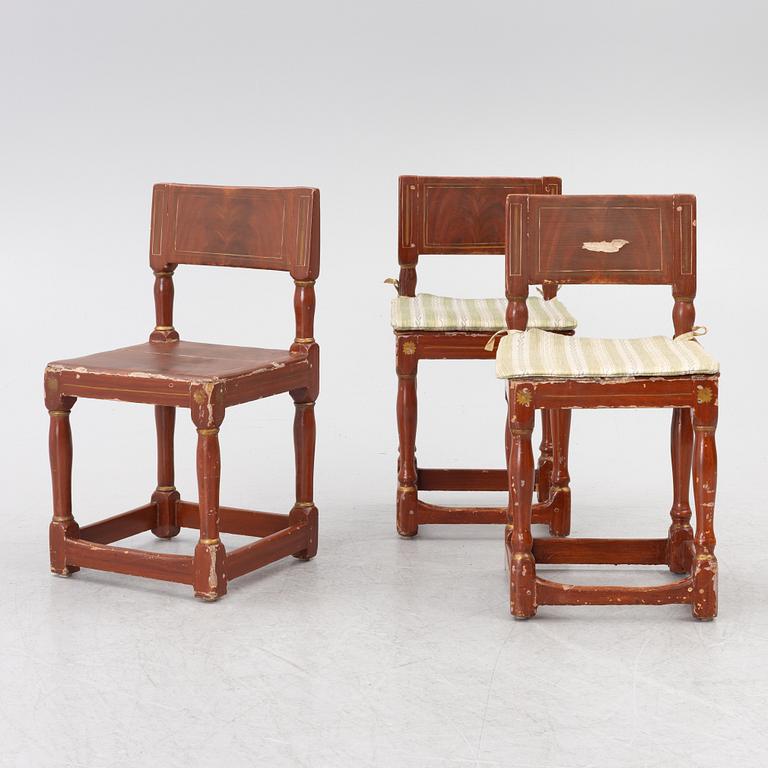 Chairs, three pieces, folk art, 17th/18th century.