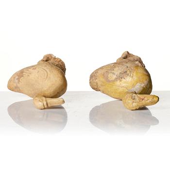 A pair of pottery figures of ducks, Tang dynasty (618-907).