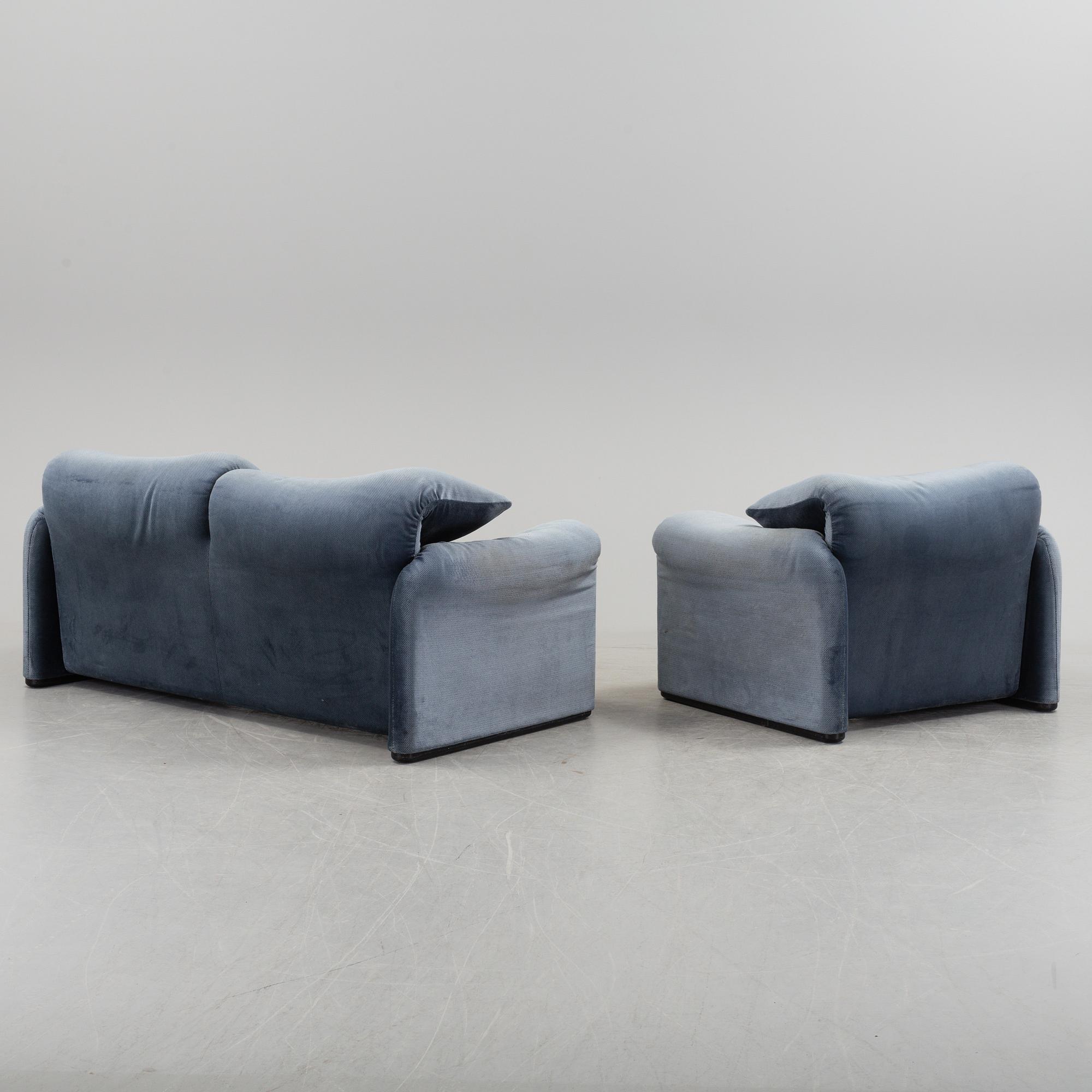 A "Maralunga" sofa and armchair by Vico Magistretti for Cassina Italy.