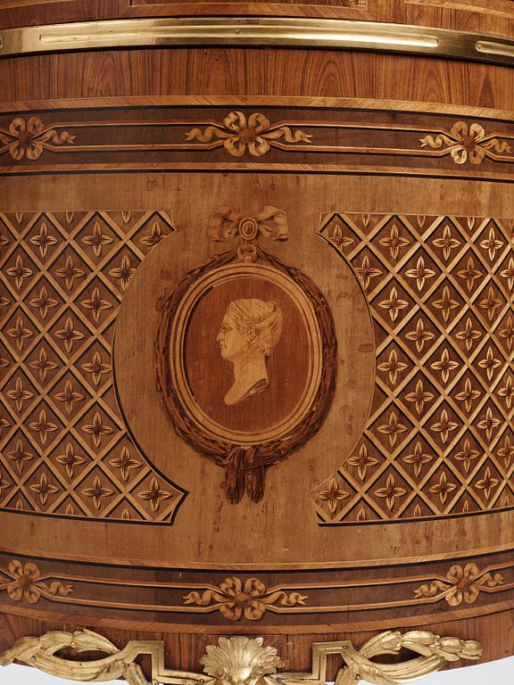 The "De Geer cabinets" a pair of demi-lune cabinets by Georg Haupt (master in Stockholm 1770-1784), Gustavian.