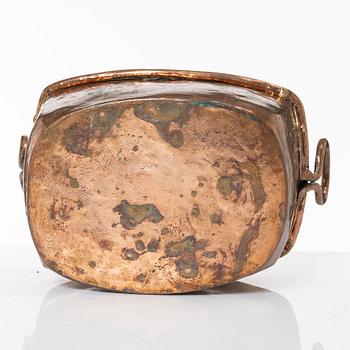 A Swedish copper cauldron and sieve, circa 1800.