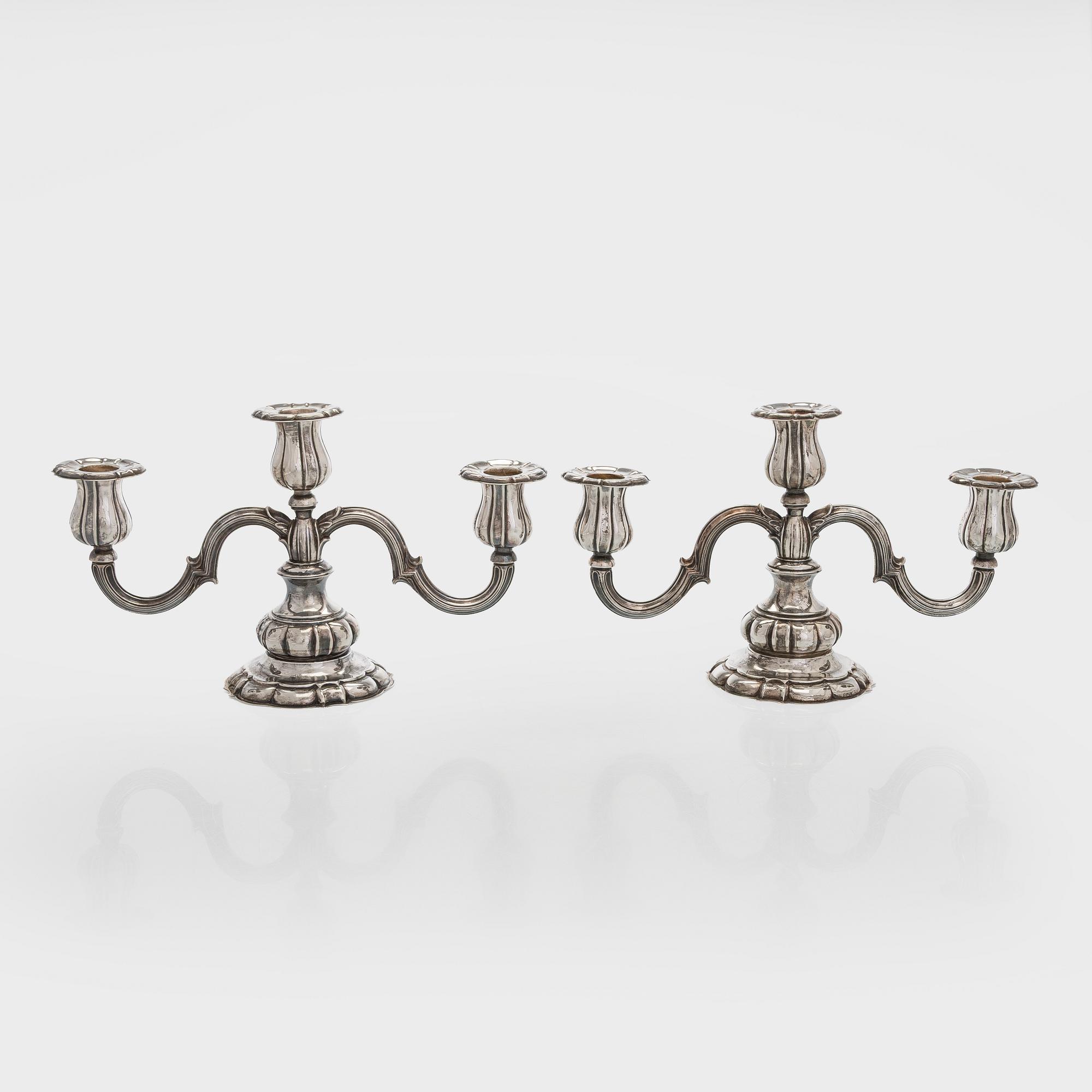 Carl M. Cohr, a pair of silver candelabra, Fredericia, Denmark, 1940.
