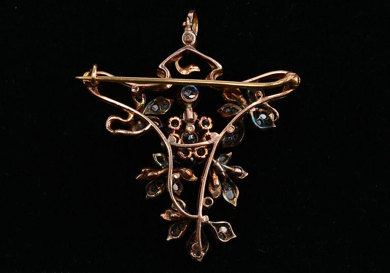 BROSCH, gammal- och rosenslipade diamanter ca 1.50 ct. Ryssland 1896-1908.