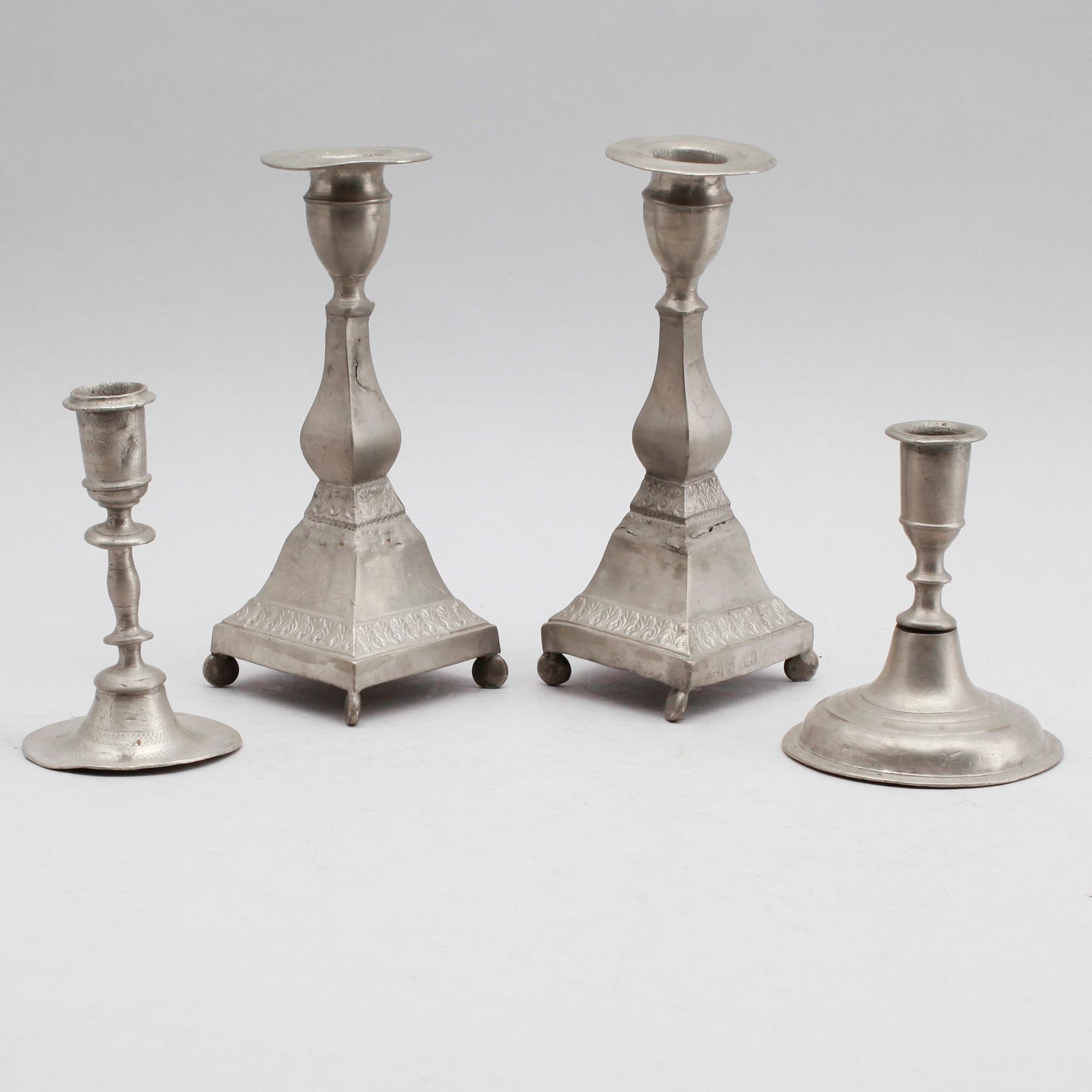 LJUSSTAKAR, 3 delar (2+1+1), tenn, 1700-/1800-tal.