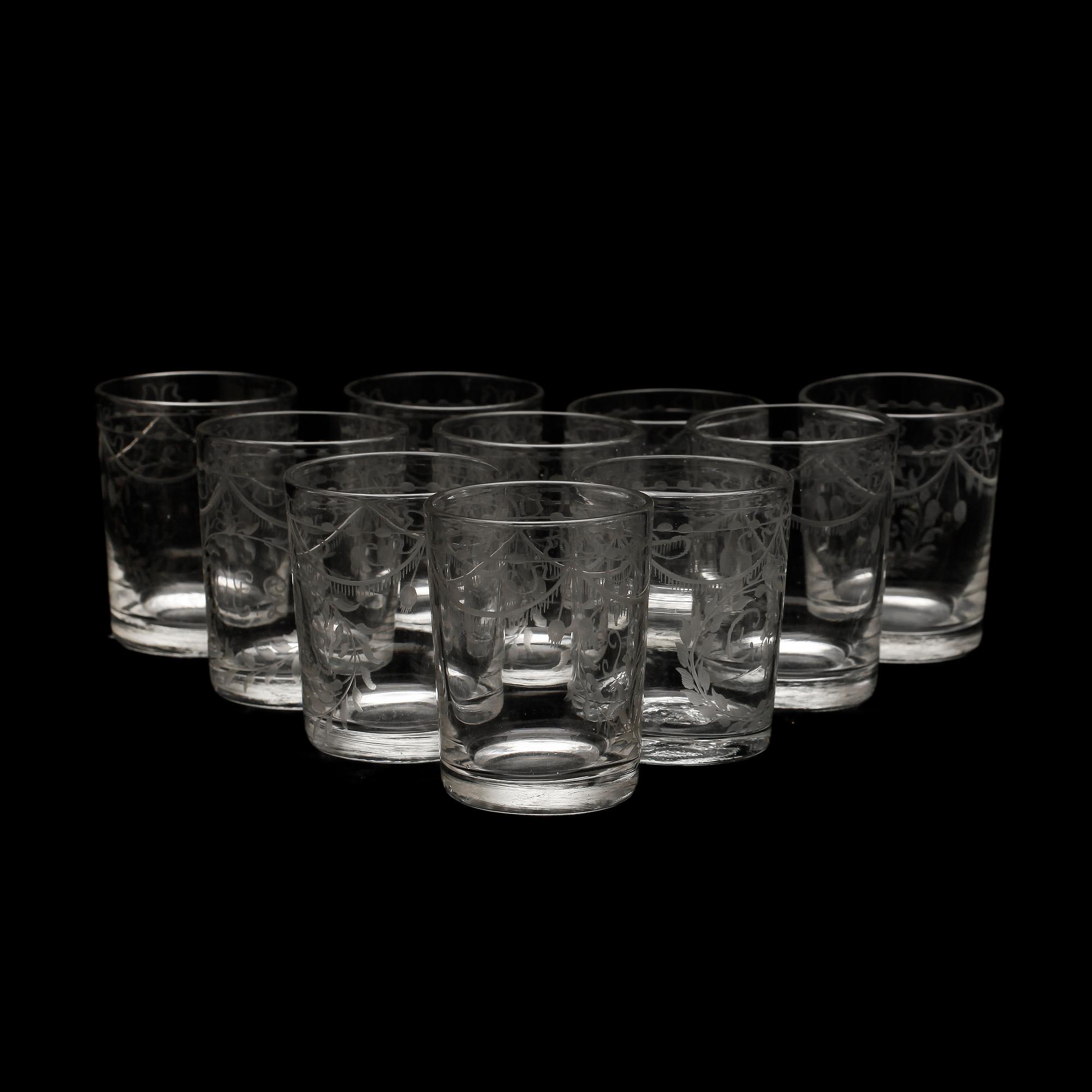 STARKVINSGLAS, 11 st, sengustaviansk stil, 1800-tal.