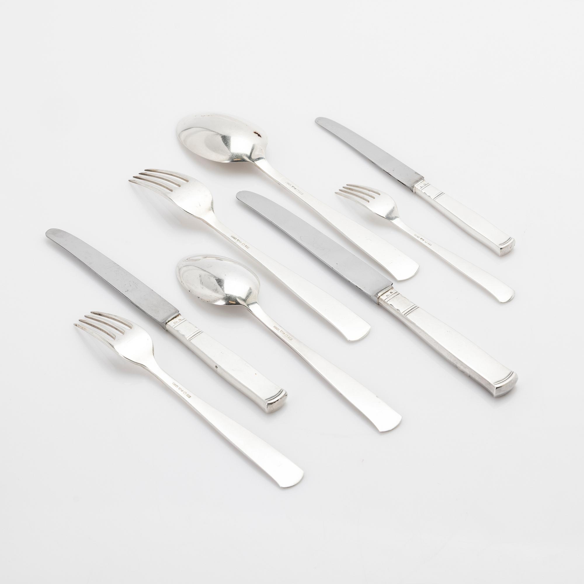 Jacob Ängman, Cutlery service, 144 pieces, silver, “Rosenholm”, GAB, Stockholm, 1936.