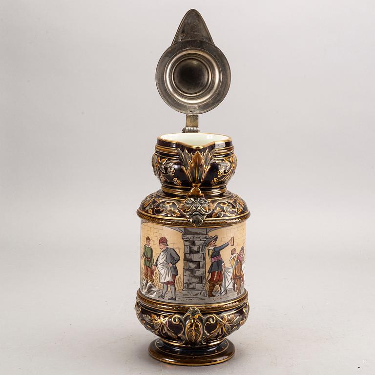A Rörstrand majolica jug around 1900.