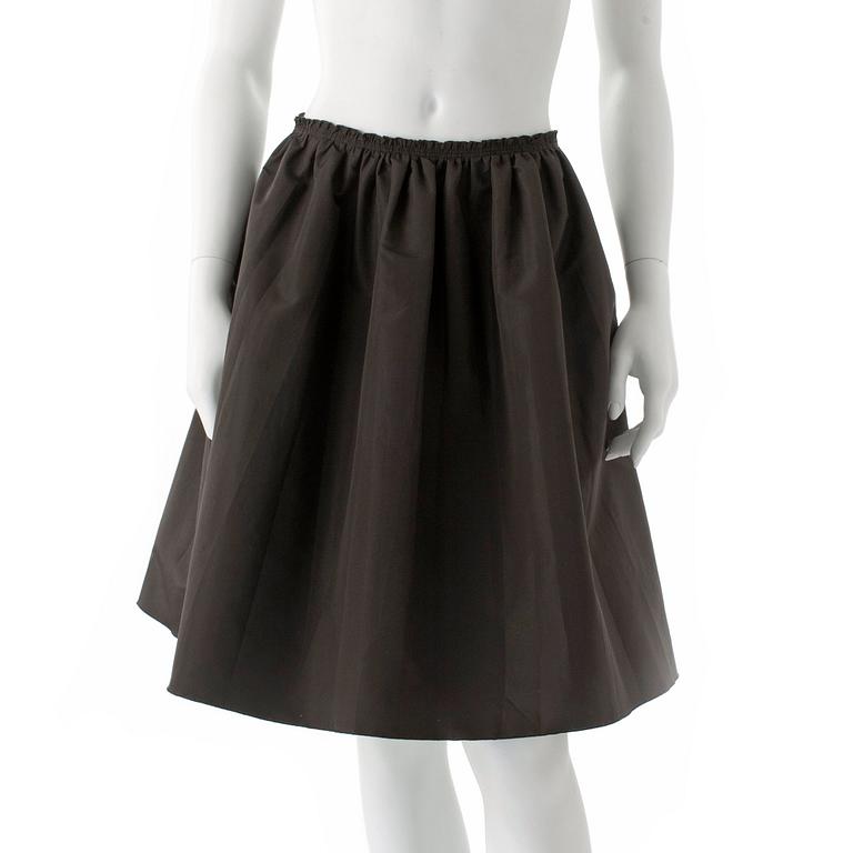 PRADA, a brown silk blend skirt.