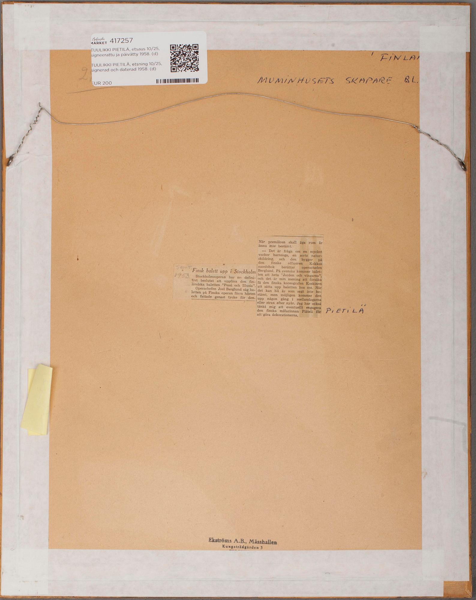 TUULIKKI PIETILÄ, etsning 10/25, signerad och daterad 1958.