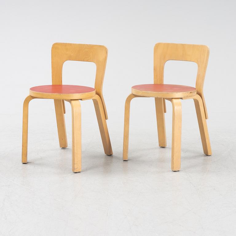 A set of six children's chairs model N65 by Alvar Aalto for Artek.