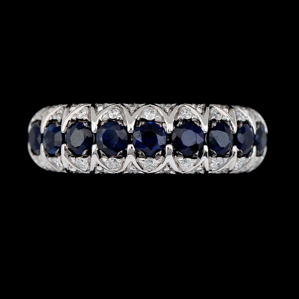 RING, 14K vitguld, blå safirer och diamanter 0.25 ct.