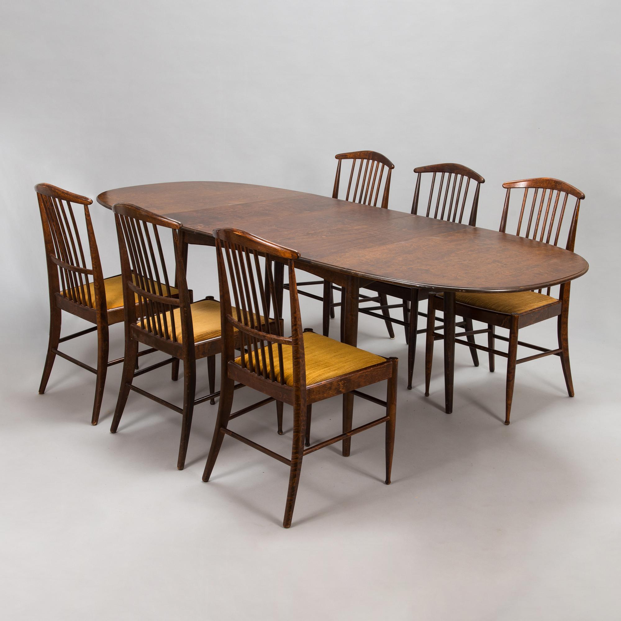 Kerstin Hörlin-Holmquist, A set of six Charlotte chairs with a dining table by Asko, Finland, 1970s.
