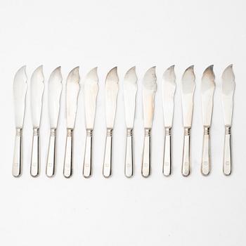 A Russian silver cutlery set, including mark of Ovchinnikov with the Imperial warrant, St Petersburg 1908-16 (24 pieces).