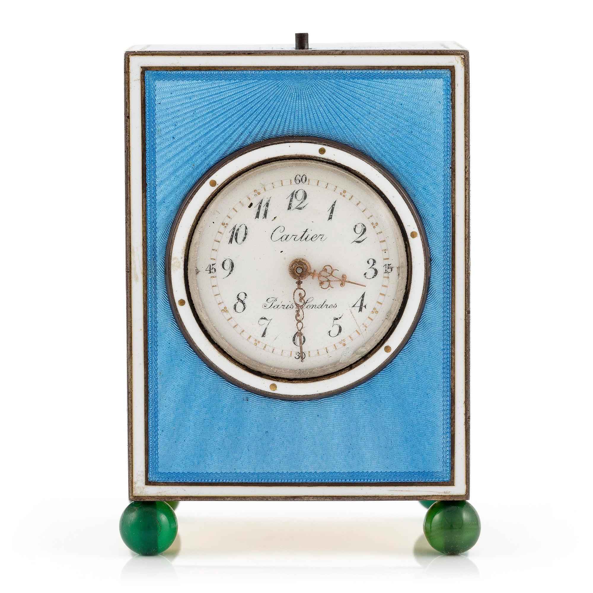 Cartier, reseur i förgyllt silver och emalj samt originaletui, Frankrike tidigt 1900-tal.