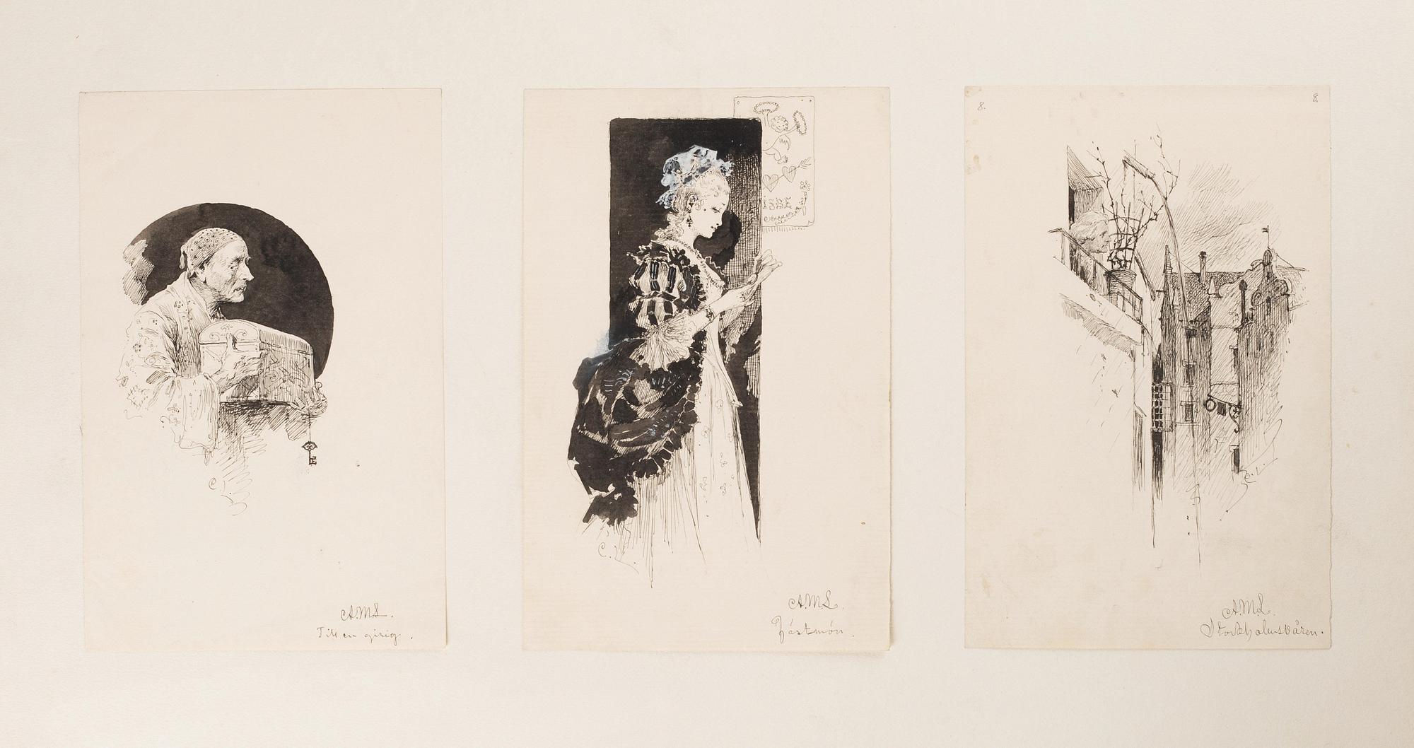 Carl Larsson, "Pennteckningar till Anna Maria Lennergrens samlade skaldeförsök" (Drawings for Anna Maria Lenngrens collected poems).