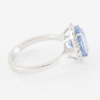 Ring 18K white gold with sapphire and brilliant-cut diamonds.