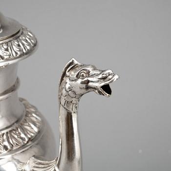 KAFFEKANNA, silver, Anders Lundqvist, Stockholm 1843. Vikt ca 768 gram.