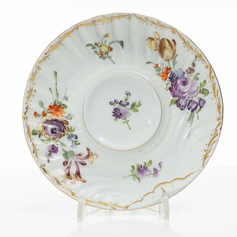 A set of ten porcelain coffee cups with saucers, Meissen-like mark, first half of the 20th Century.