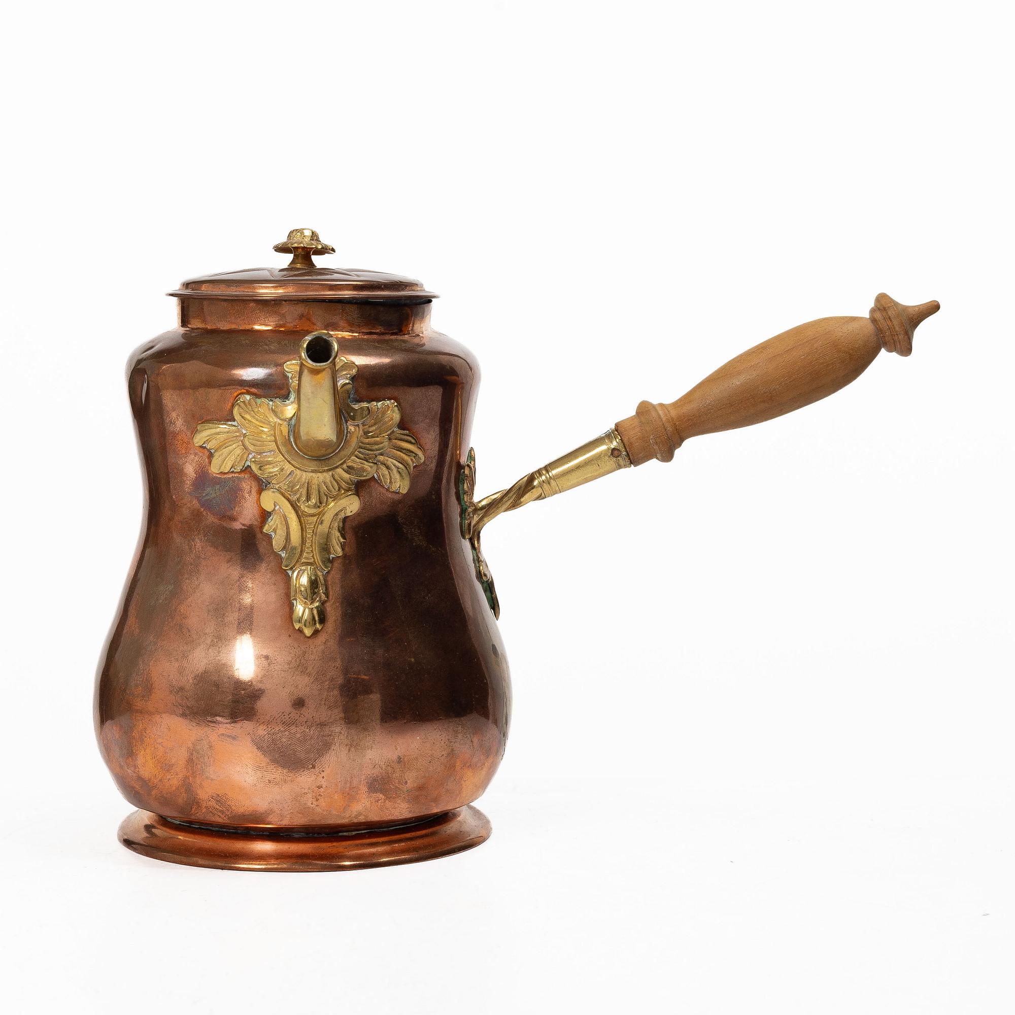 A Swedish rococo copper and gilt brass coffee pot, later part 18th century.