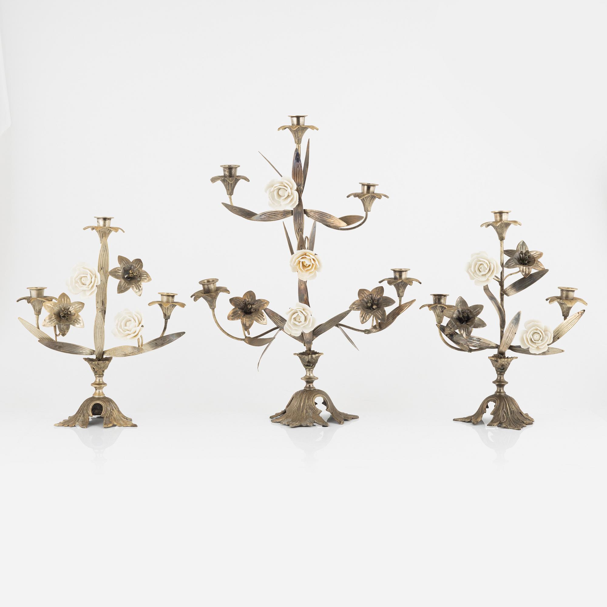 A pair candelabras + one, France, first half of the 20th century.