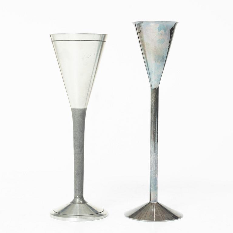 Two vodka glasses, one in silver by Lars Åsling, 1994, and one in pewter, 1977.