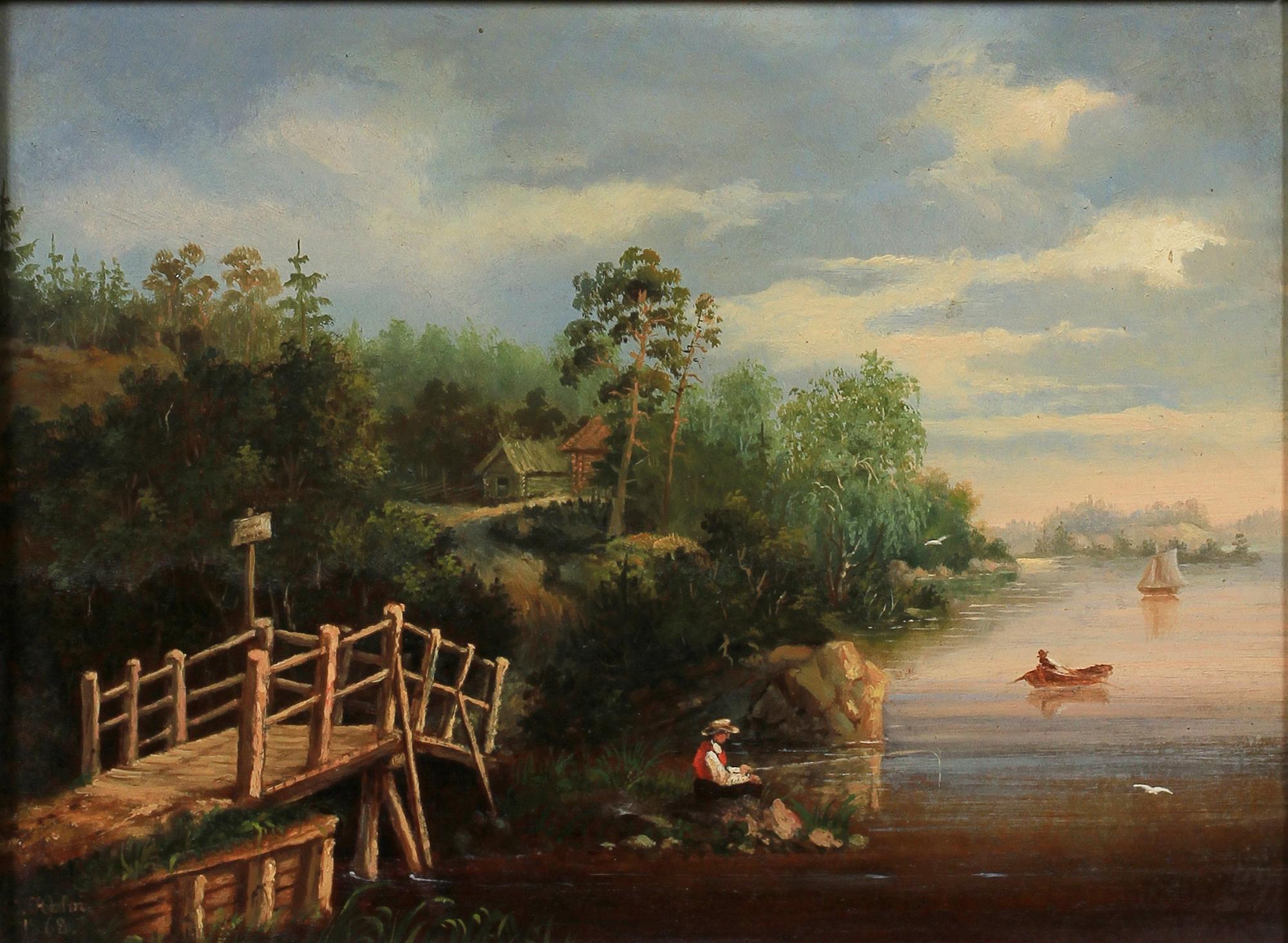 OKÄND KONSTNÄR ett par, olja på pappannå, sign Wilh Holm 1868.