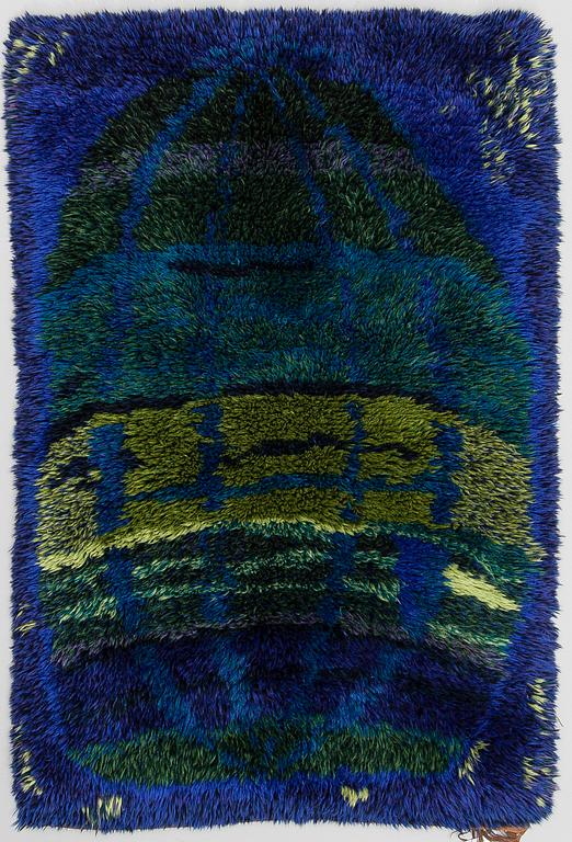 OILI MÄKI, A RUG. Marked "Handwoven ryijy - rug "Ladoga" 1962. Design Oili Mäki, Leppävaara Finland.