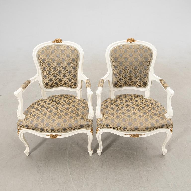 Karmstolar ett par Rokoko-stil 1900-talets andra hälft.