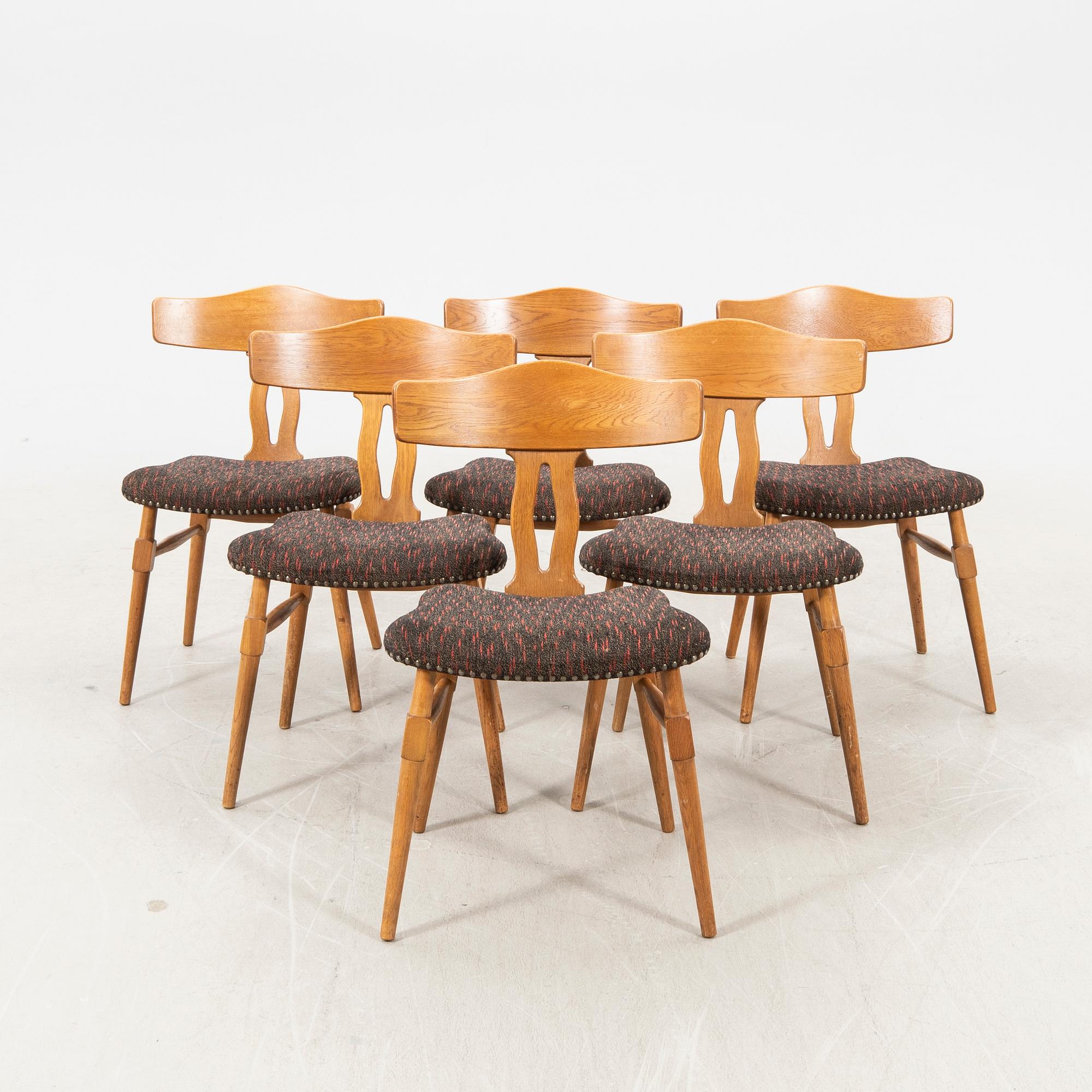 Chairs 1950/60s 6 pcs possibly Henning Kjaernulf Denmark.