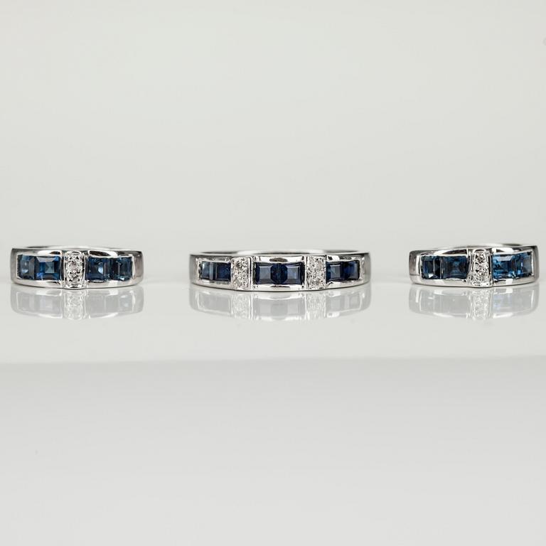 RING samt ÖRHÄNGEN, 18K vitguld, safirer tot. 1,80 ct, diamanter. Vikt 5,7 g.