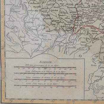 MAP - ROBERT DE VAUGONDY, Poland, hand colored copper engraving, Paris 1752.