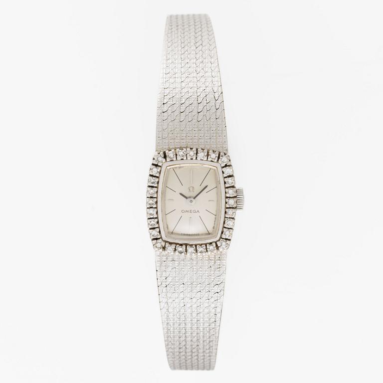 Omega, wristwatch, 18K white gold with diamonds, 15 mm.