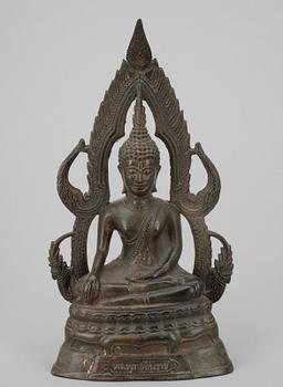 BUDDHA, grönpatinerad mässing, Thailand, 1900-talets senare hälft.