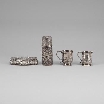 PARTI SILVER, 4 delar, England. 1800-tal. Total vikt ca 518 g.