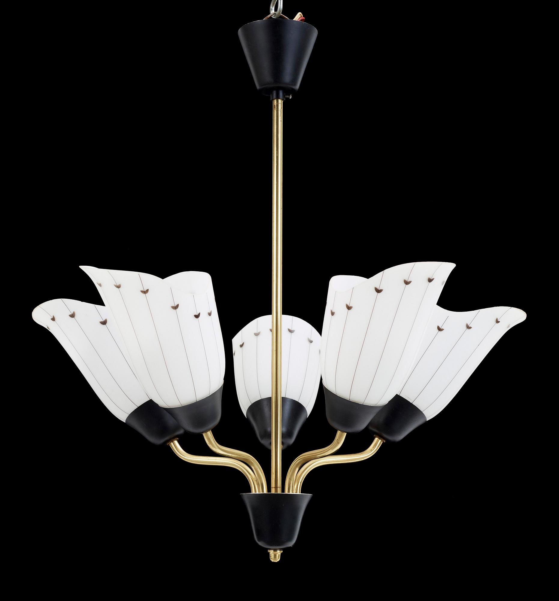 TAKLAMPA, metall och glas, 1900-talets mitt.