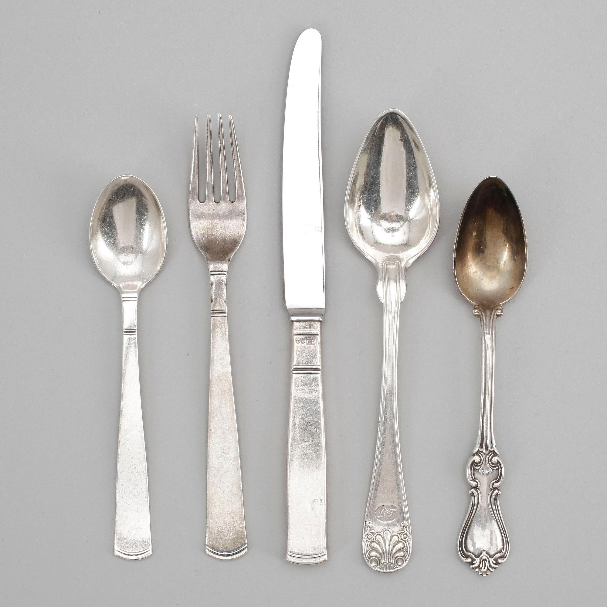 PARTI BESTICK, 37 delar, silver, bla "Rosenholm", 1800-1900-tal. Tot ca 820 gram.