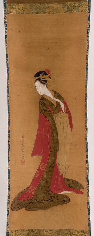 A Japanese hanging scroll, ink and color on paper, early 20th Century.