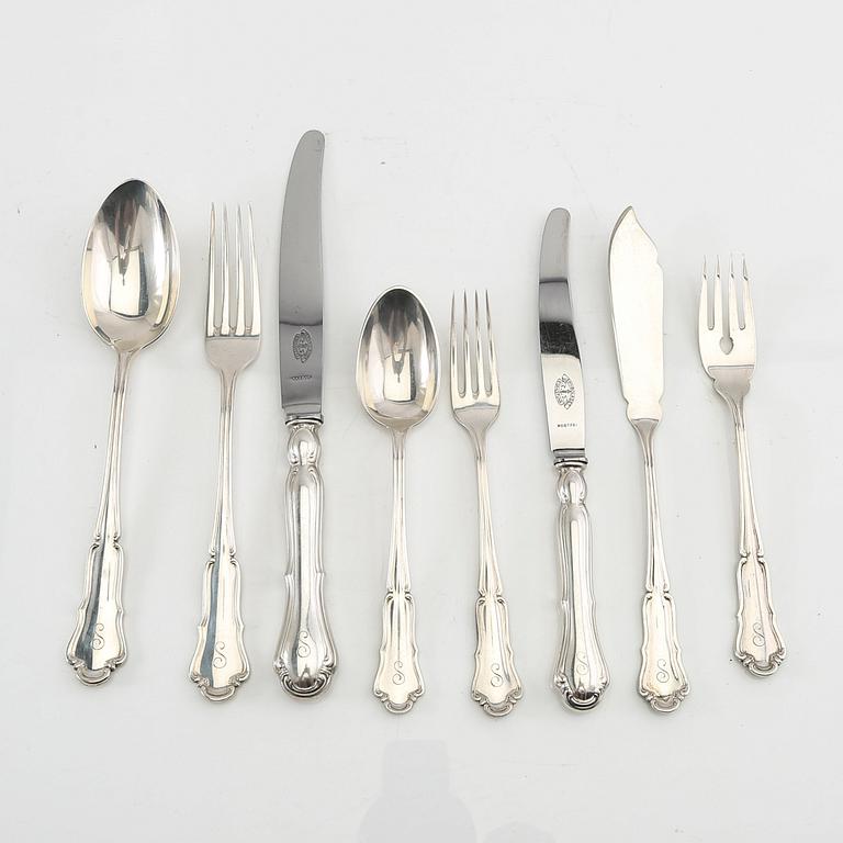 Bestick 54 dlr silver "Olga" AN (Nilsson A J P Hasselgrens Eftr) Lund 1930-tal.