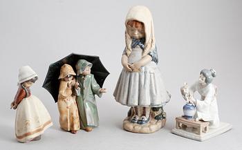 FIGURER, 4 st, porslin, Lladro, Spanien.