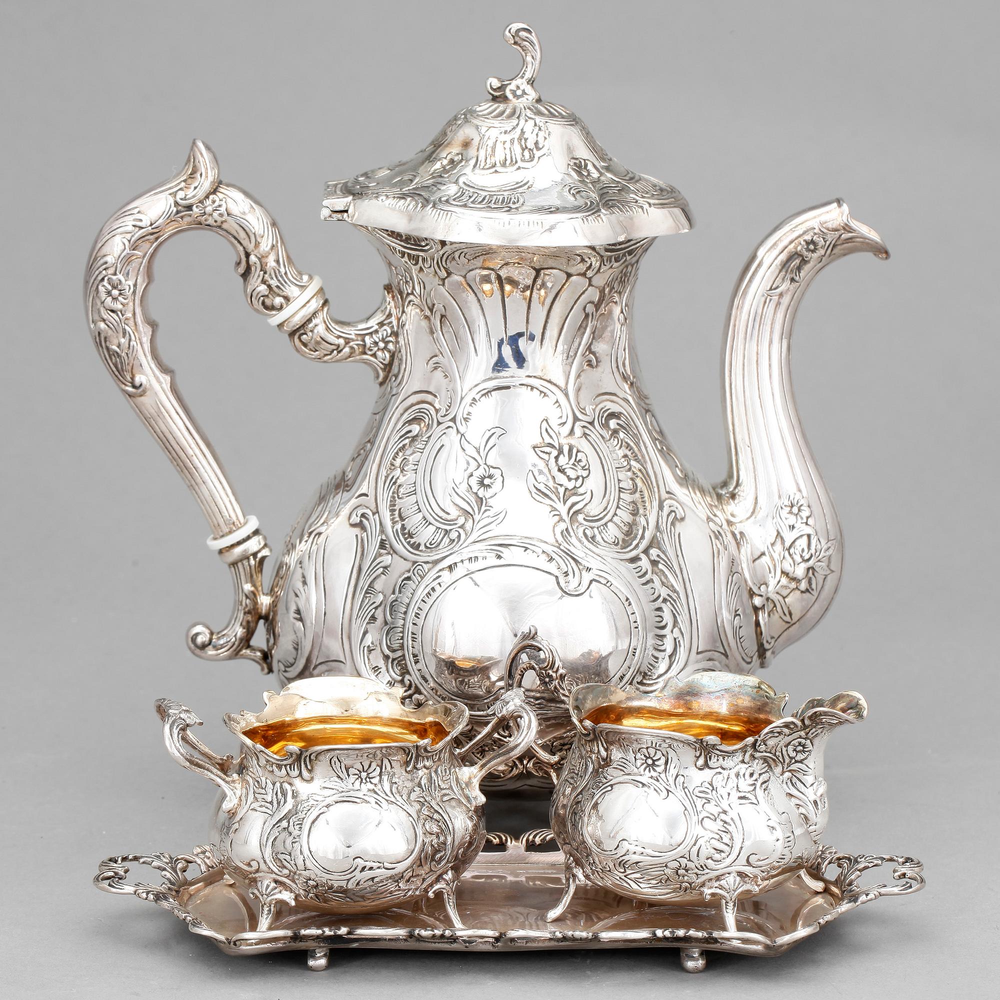 KAFFESERVIS, 4 delar, silver, Gewe Silvervarufabriken Ab, Malmö, 1974. Vikt ca 1328g.