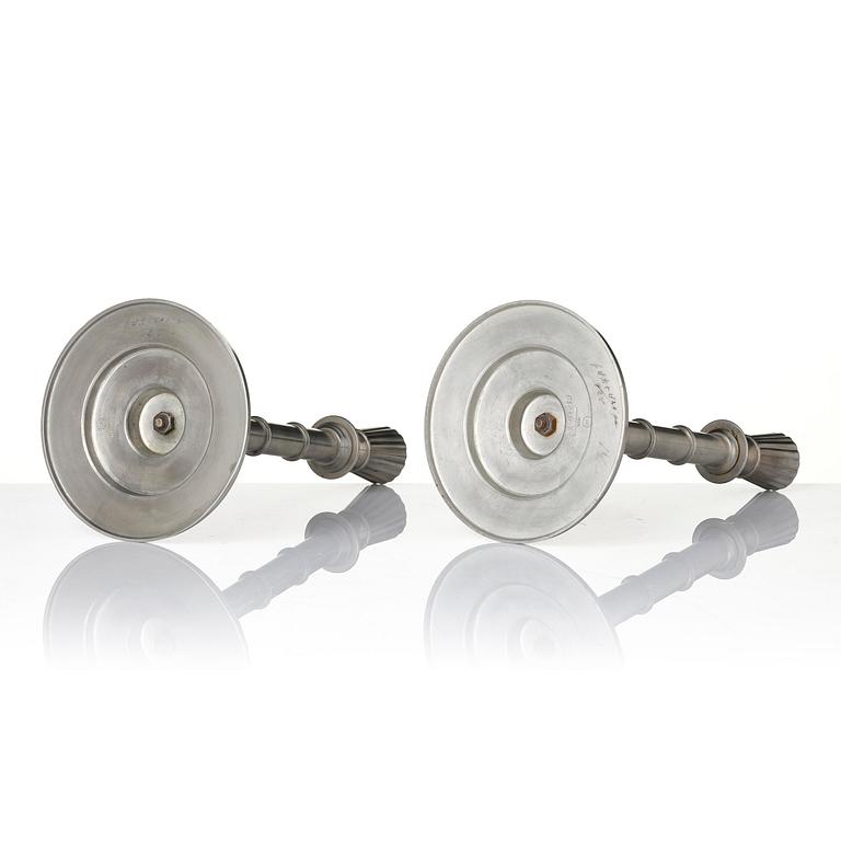 Erik Fleming, a pair of pewter candlesticks, Norrahammars Tenn, 1930.