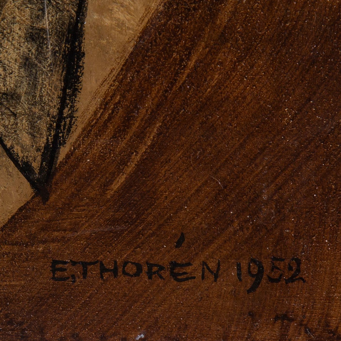 Esaias Thorén, olja på pannå, signerad och daterad 1952.
