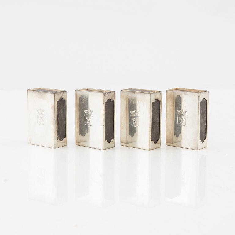 W.A. Bolin, 4 pcs silver matchboxes, Stockholm 1951.