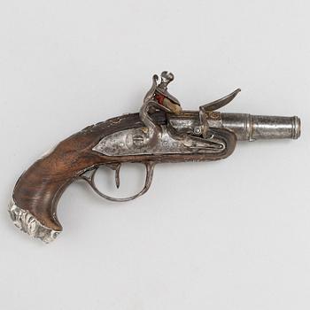 An end of the 18th century flintlock pistol, with makers name Dubois on the lockplate, France.